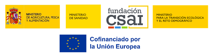 Logos del Ministerio de Agricultura, Pesca y Alimentaci&oacute;n, Ministerio de Sanidad, Fundaci&oacute;n CSAI, Ministerio para la Transici&oacute;n Ecol&oacute;gica y el Reto Demogr&aacute;fico, Cofinanciado por la Uni&oacute;n Europea
